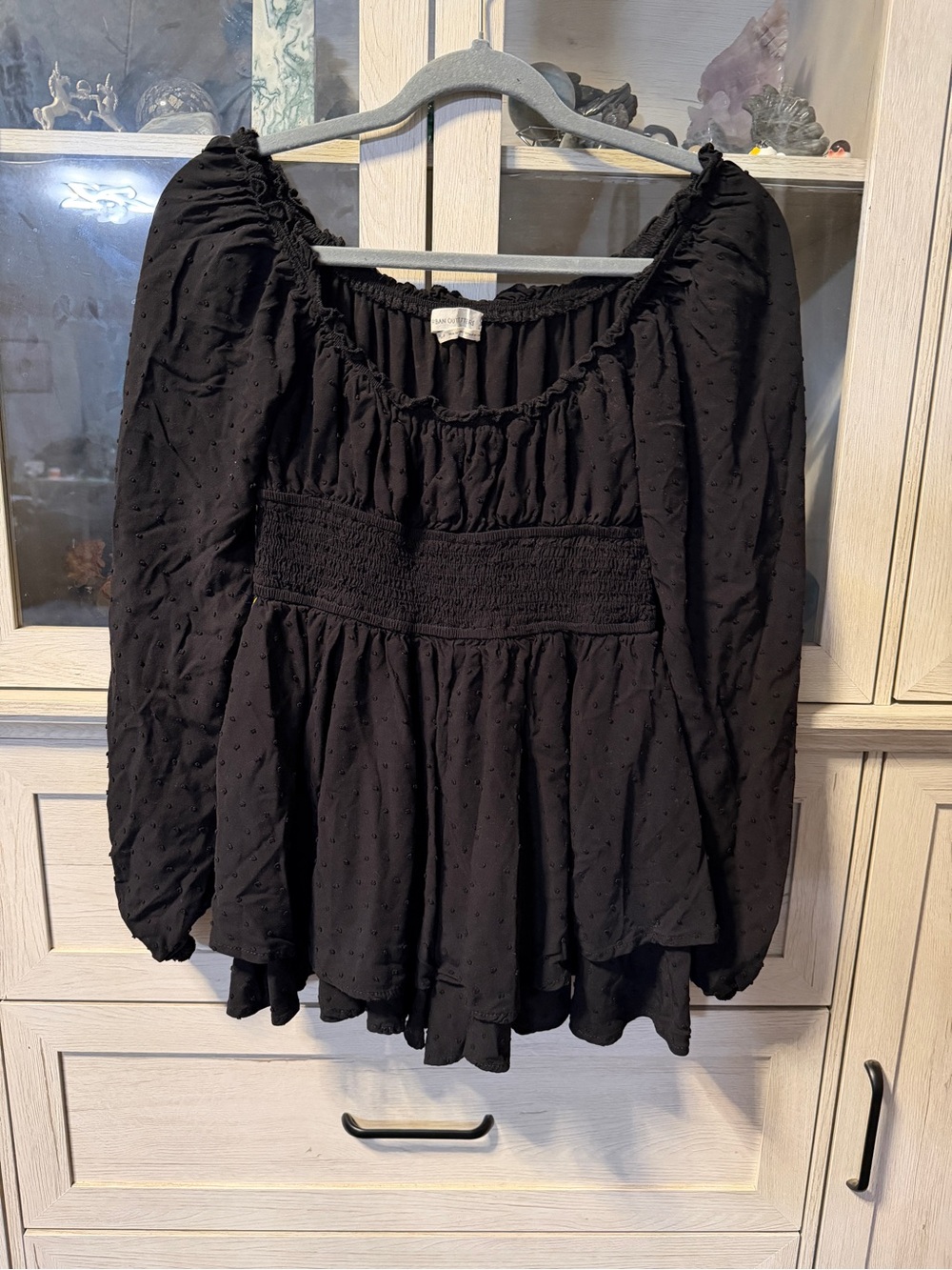 Black Peasant romper with Smocked Waist - Women Tops
